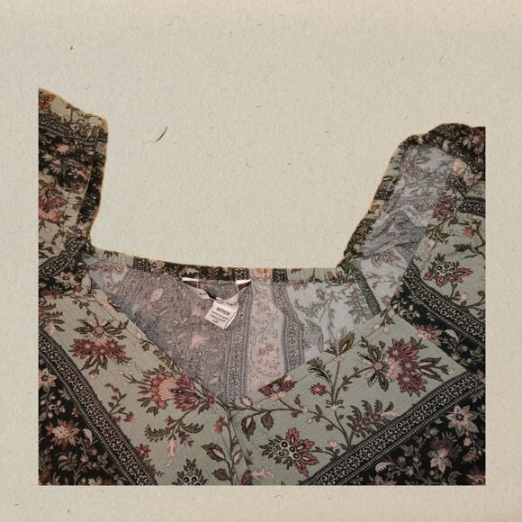 American Eagle Paisley Crop Tie Puff Sleeve Shirt - Size M - Picture 3 of 3